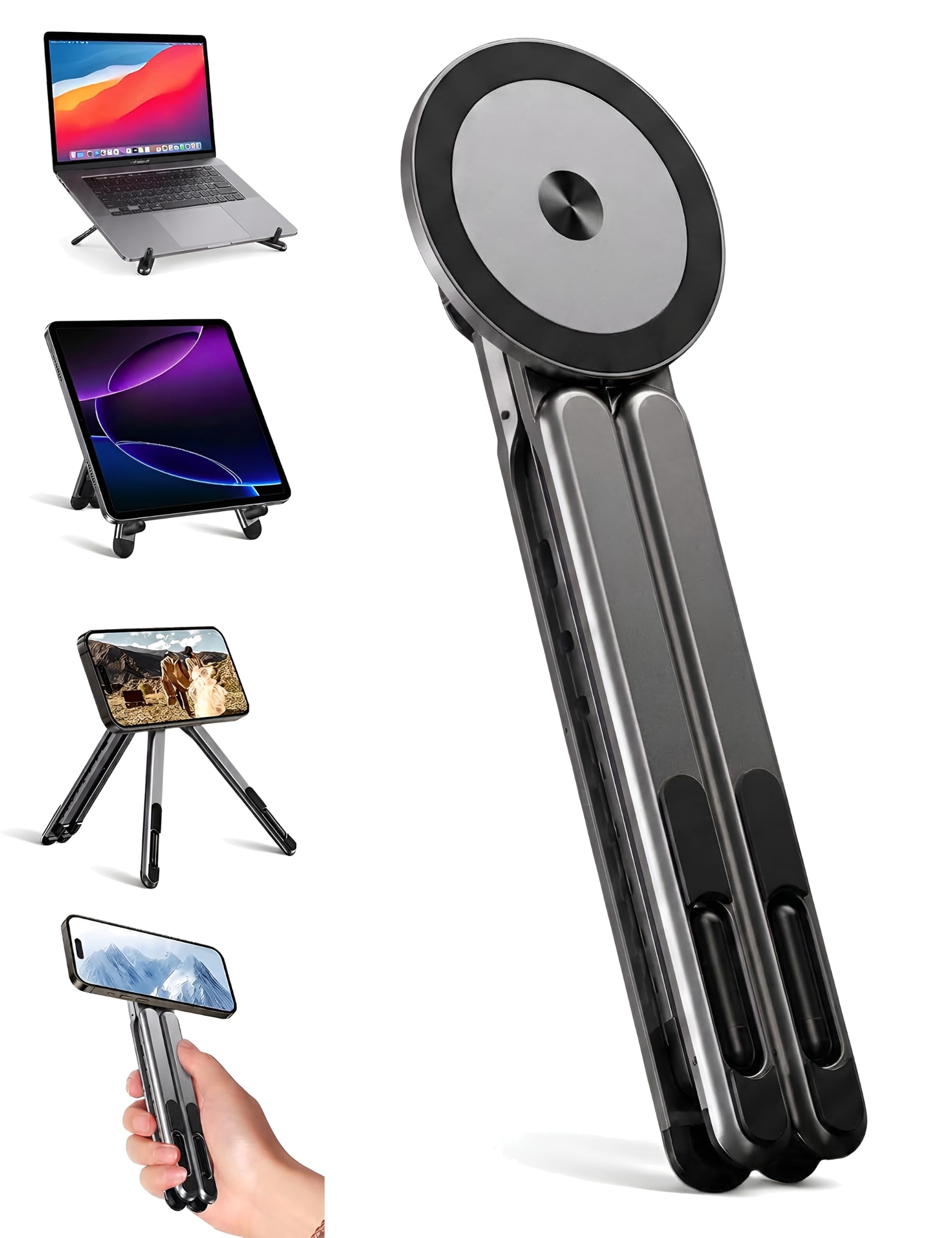 KTEBO ノートパソコンスタンド マグネット 4WAY 折りたたみ 軽量190g アルミ 8段階調整 タブレット スマホ 三脚 持ち運び 卓上