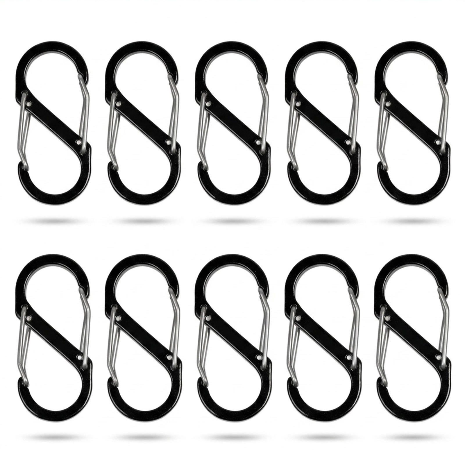 Ktebo s-shaped carabiner 10-piece set black double gate small key chain hook outdoor camping key small object hanging bulk purchase