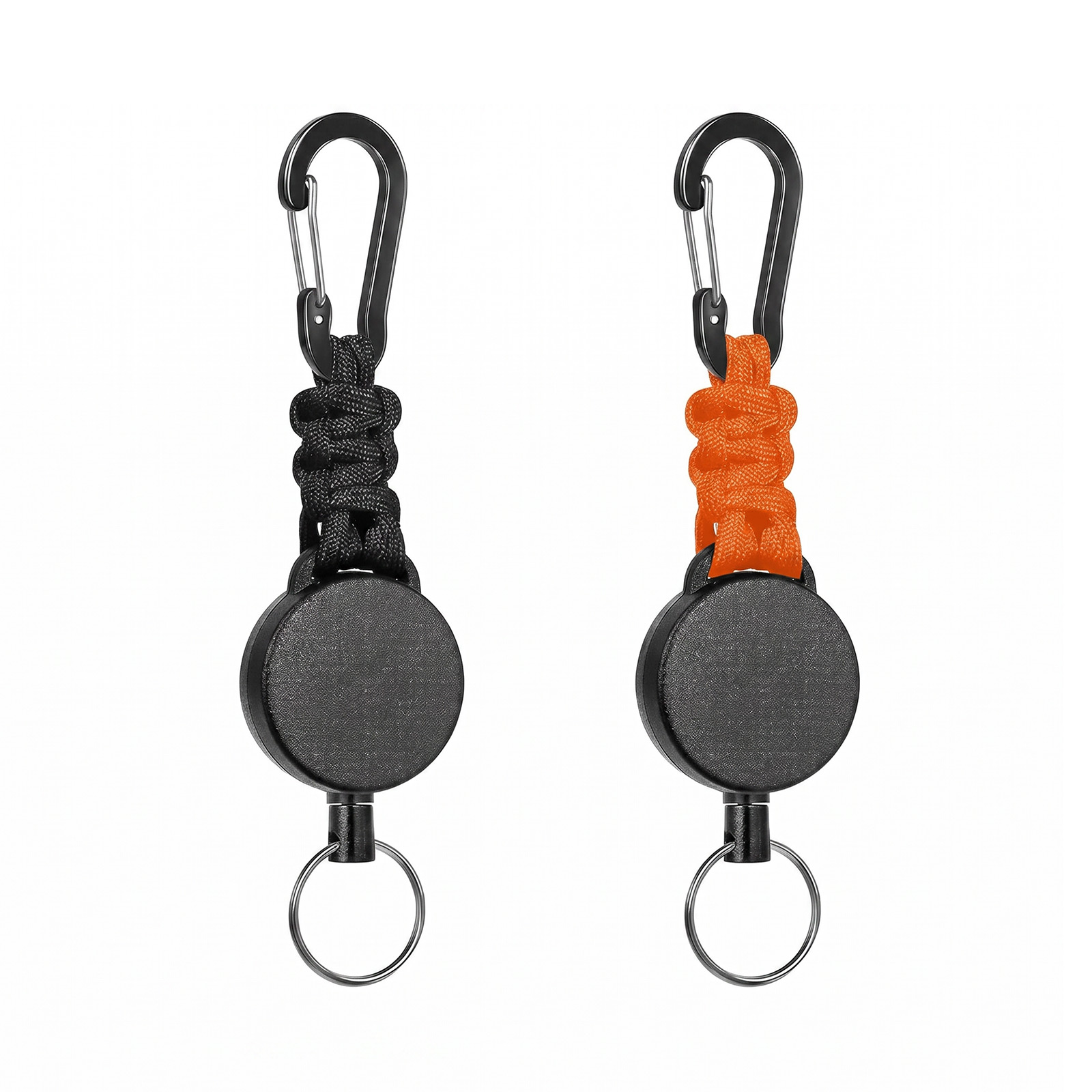 Ktebo reel keychain set of 2 black orange telescopic wire with carabiner paracord anti-lost key employee id card for outdoor