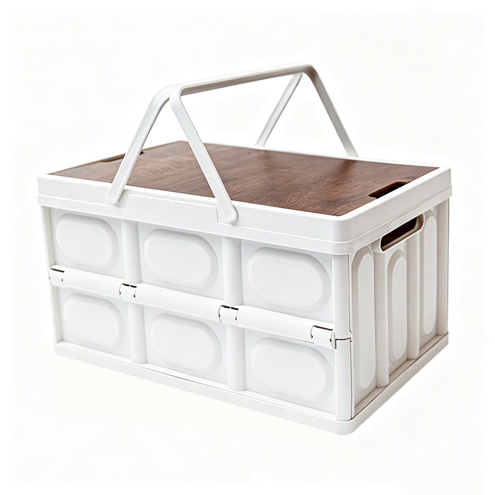 KTEBO 折りたたみコンテナボックス 蓋付き 木製天板 42×29×23cm 約22L 防水バッグ付き 防災 車中泊 車載 キャンプ