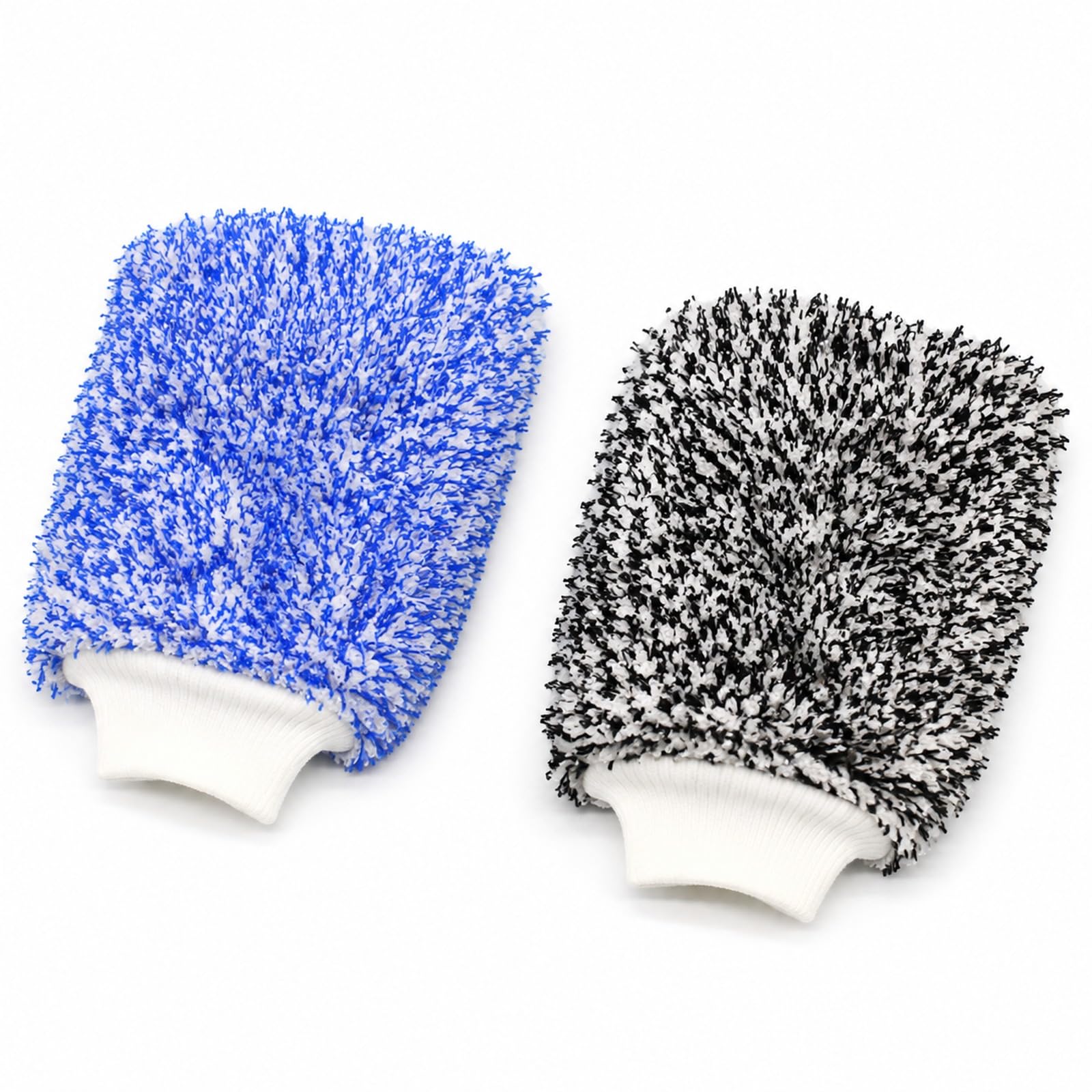 Ktebo double-sided microfiber car wash gloves 2 pieces set blue white/black white water absorption foaming soft long hair car interior exterior body wheel glass cleaning household dual-use car supplies(blue black 2 pieces set)