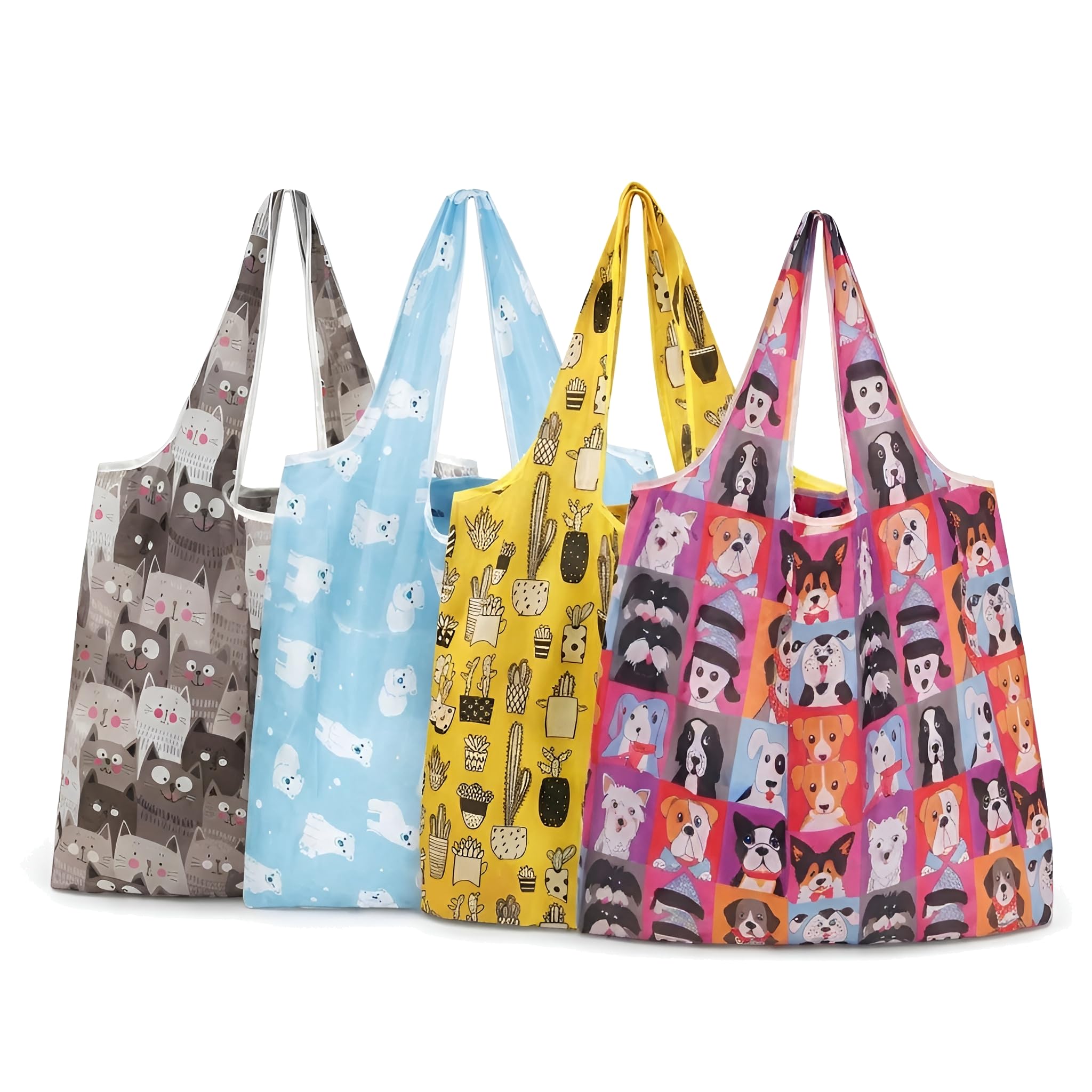 Ktebo 4pcs eco bag set foldable large capacity sub bag shopping bag animal pattern cute fashion lightweight compact with gusset shoulder
