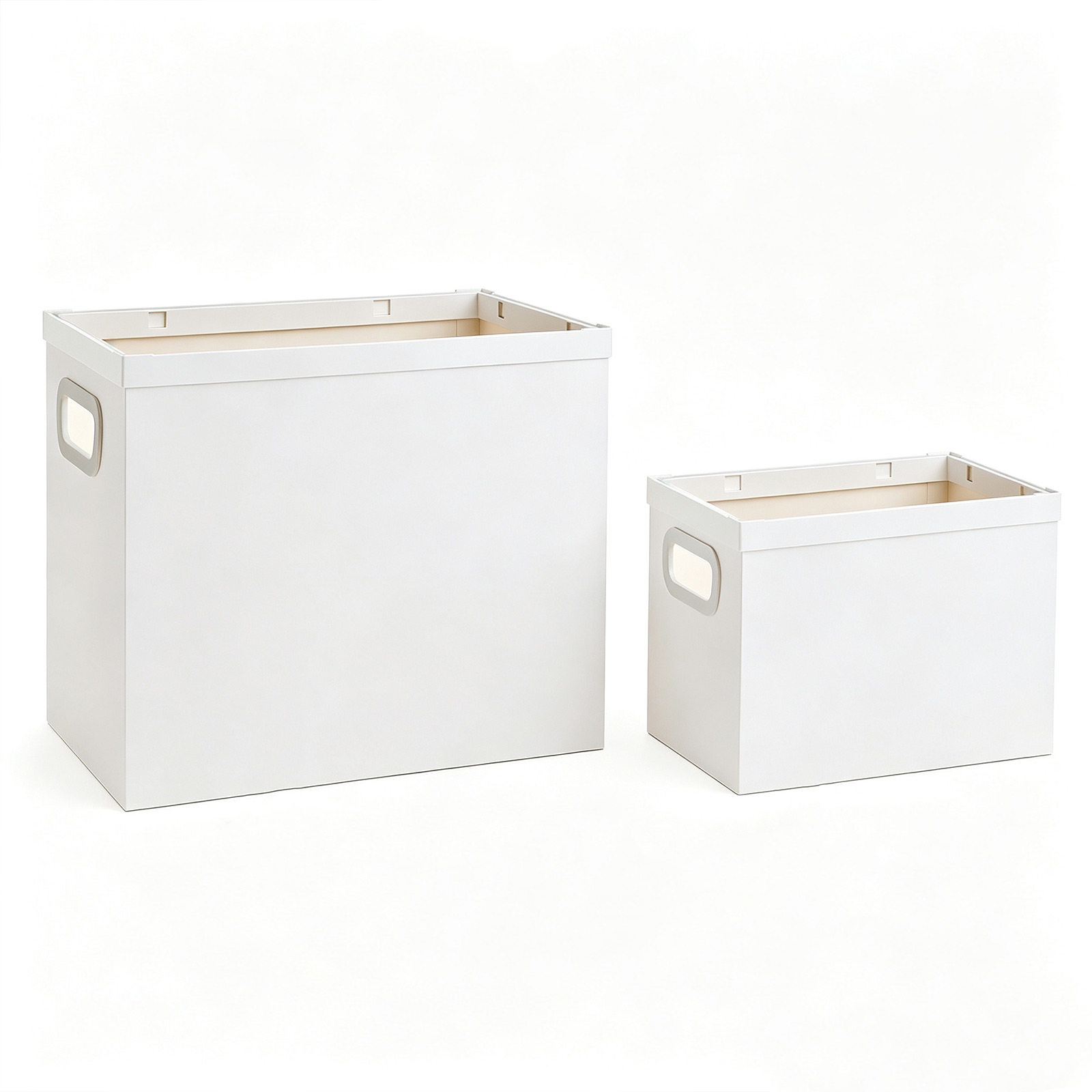 KTEBO 収納ボックス 折りたたみ 大小2個セット ホワイト 取っ手付き 大 32×22.3×25cm 小 29×19.8×25cm 書類 本 ファイルボックス 組み立て簡単